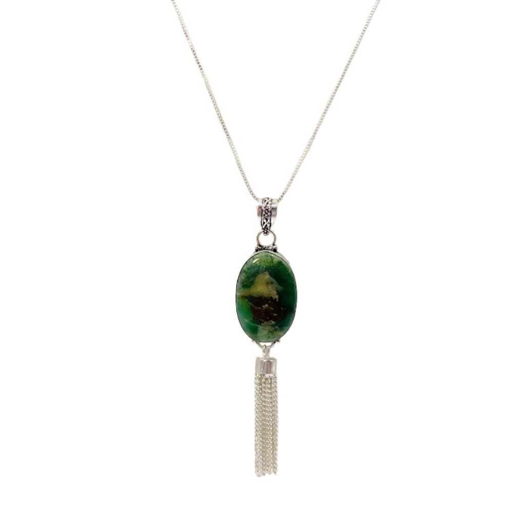 925 Silver Plated-Chrysoprase Gemstone necklace